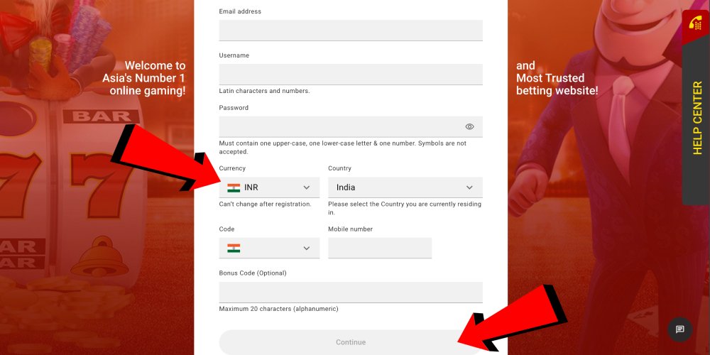 choose a currency and complete registration