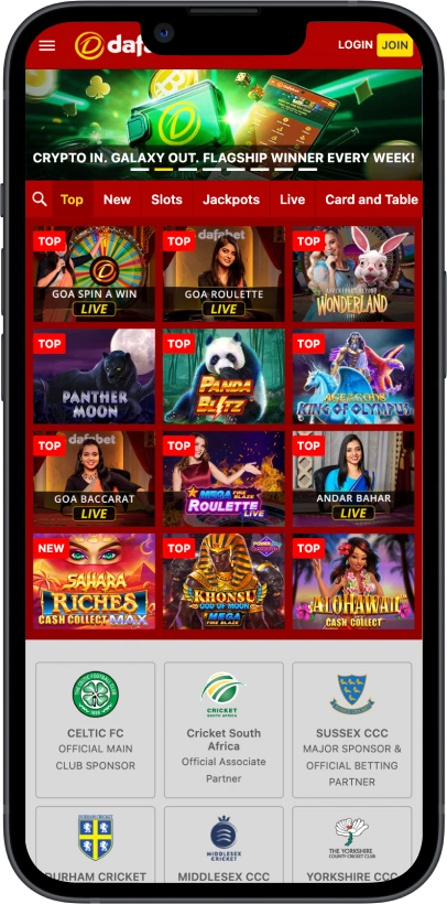 dafabet screen casino page